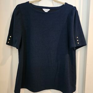 Liz Claiborne Navy Short Sleeve Top with Gold Accents